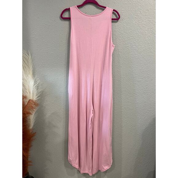 Women's Light Pink Solid V-Neck Jumpsuit Large - Picture 4 of 4